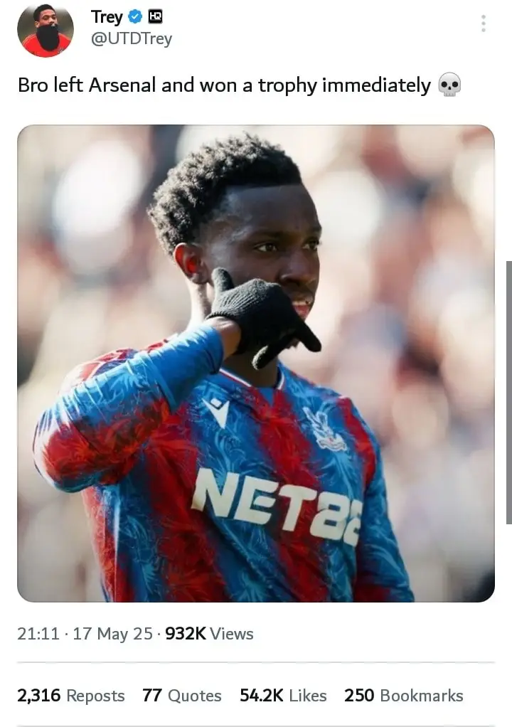 Eddie Nketiah won a trophy after leaving Arsenal. 